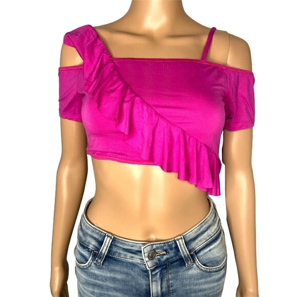 House Of Harlow 1960 x Revolve Pink Ruffle Sleeveless Cropped Top Size S - Picture 1 of 8